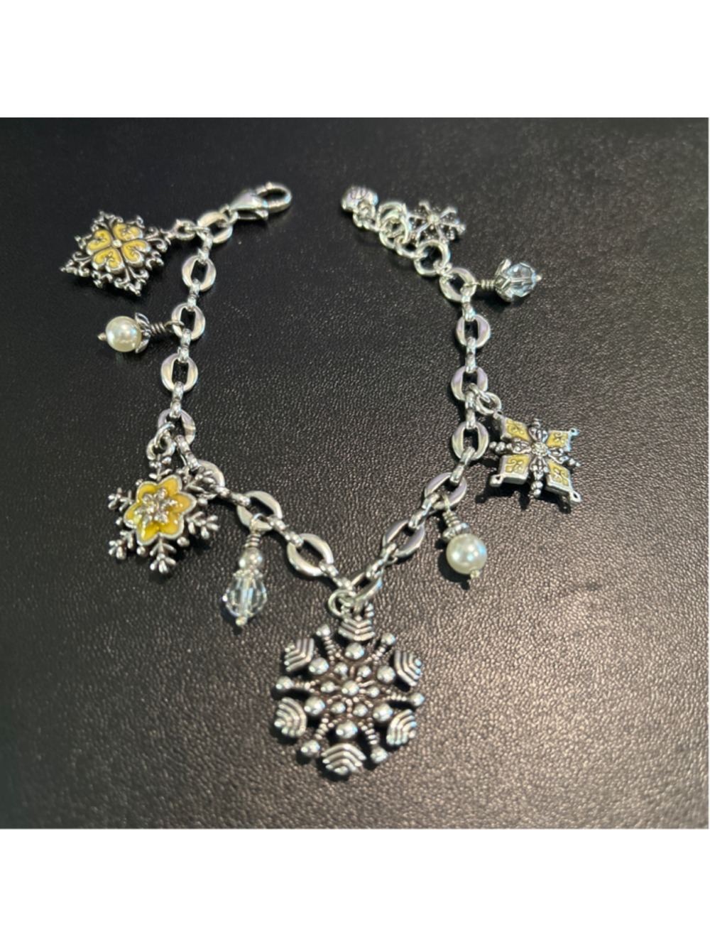 Women's Brighton Ice Diamond Snowflake Pearl Charm Bracelet